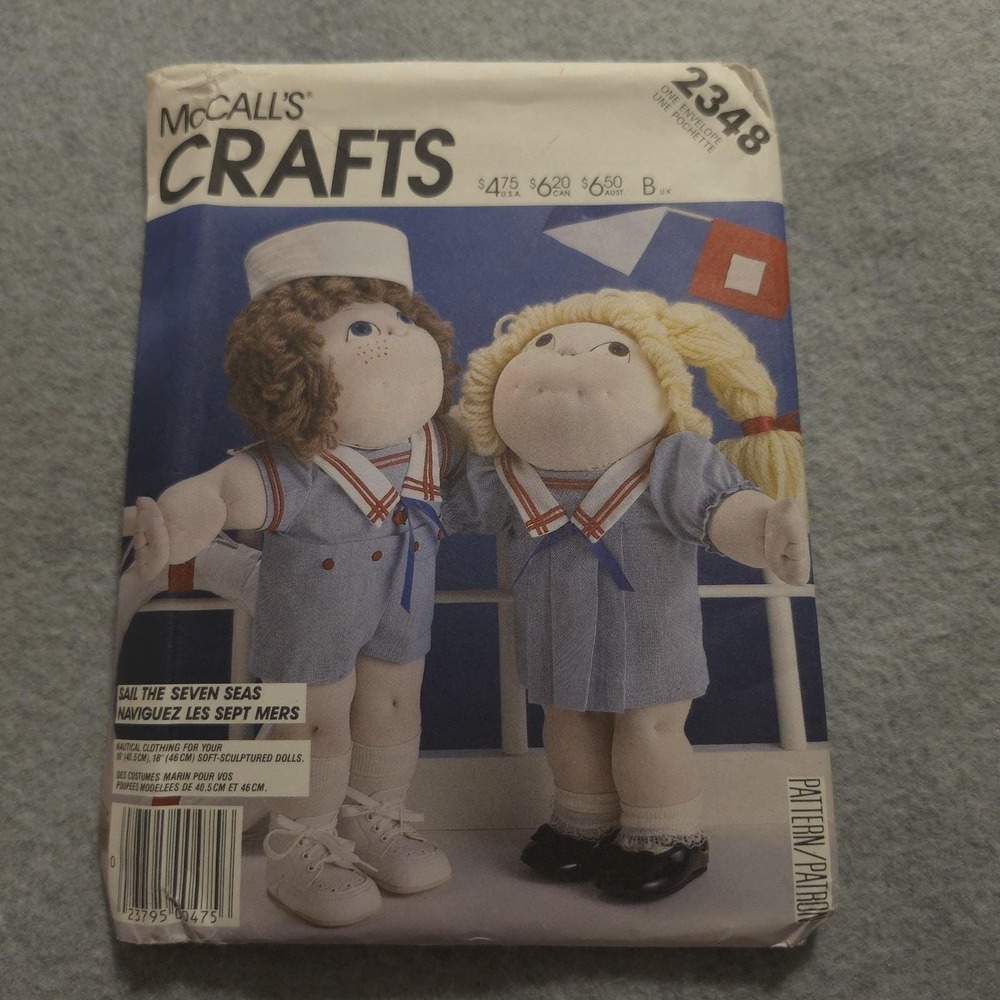 Mc Calls PATTERN #2348 SOFT-SCULPTURED DOLLS CLOTHING - 16" & 18" Sailor Outfits